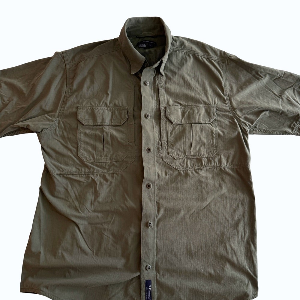 5.11 Tactical Ripstop Shirt Mens Large Olive Short Sleeve Utility Hiking Vented - Picture 1 of 7